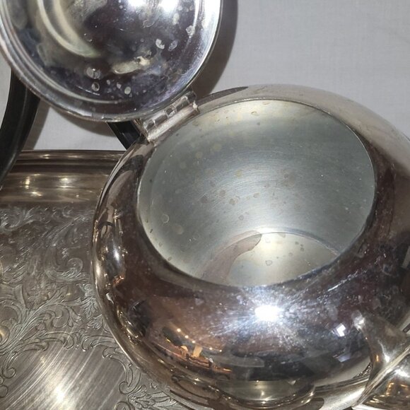 Vintage WM Rogers & Son 5 Piece Tea Coffee Set silver plated brass #1078 black - Picture 13 of 16